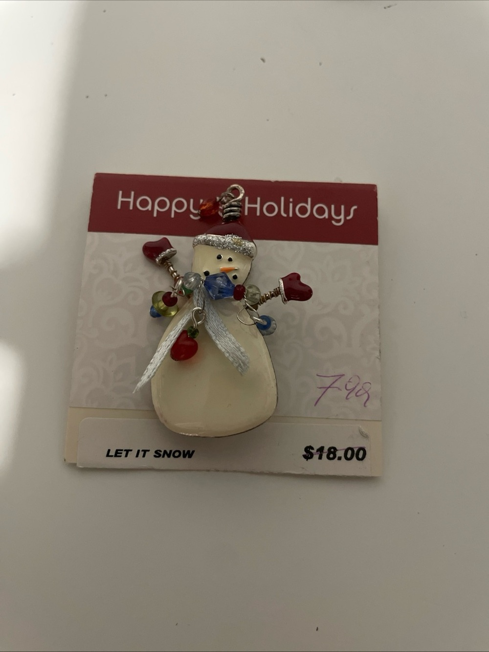 Kohl's Happy Holidays Snowman Brooch W/ Jingle Bell Holiday Pin
